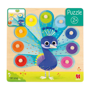 Goula jumbo - houten noppenpuzzel pauw, 9st.