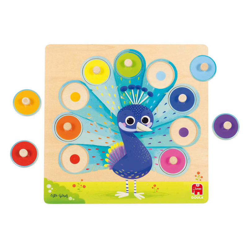 Load image into Gallery viewer, Jumbo goula - houten noppenpuzzel pauw, 9st.
