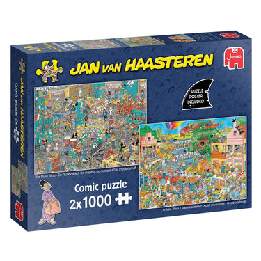 Jumbo jan van haasteren legpuzzel - muziekwinkel en vakantiekriebels, 2x1000st.