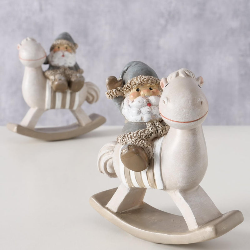 Load image into Gallery viewer, Boltze home kerstman op schommelpaard hars h11cm
