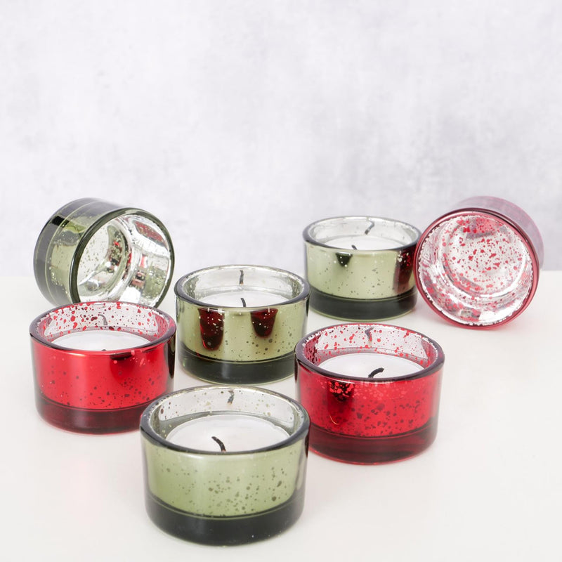 Load image into Gallery viewer, Boltze home theelichthouder balos 4-delig h3cm groen rood
