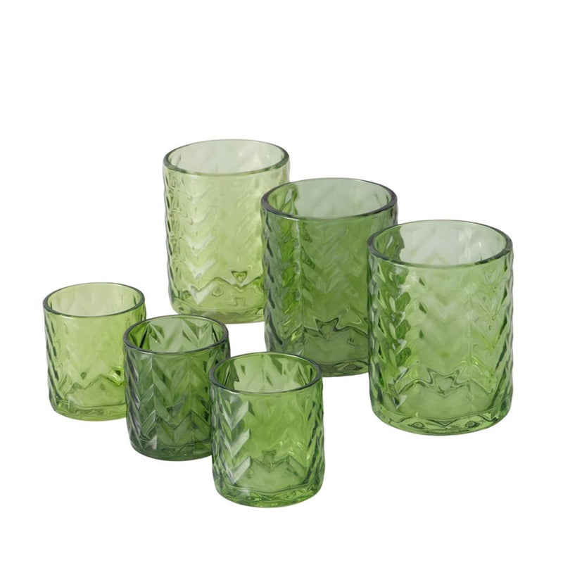 Load image into Gallery viewer, Boltze home windlicht viko 2-delig h 8-12,5cm glas gelakt groen
