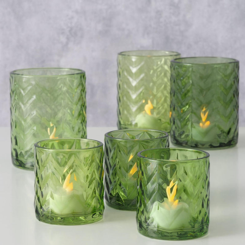 Load image into Gallery viewer, Boltze home windlicht viko 2-delig h 8-12,5cm glas gelakt groen
