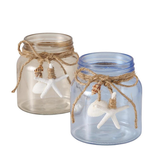 Boltze home windlicht calas met zee decoratie dia11x11,5cm glas blauw bruin