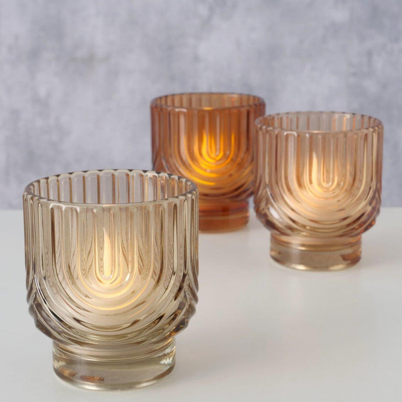 Load image into Gallery viewer, Boltze home windlicht arcy beige oranje glas ø7xh8cm 3 assorti

