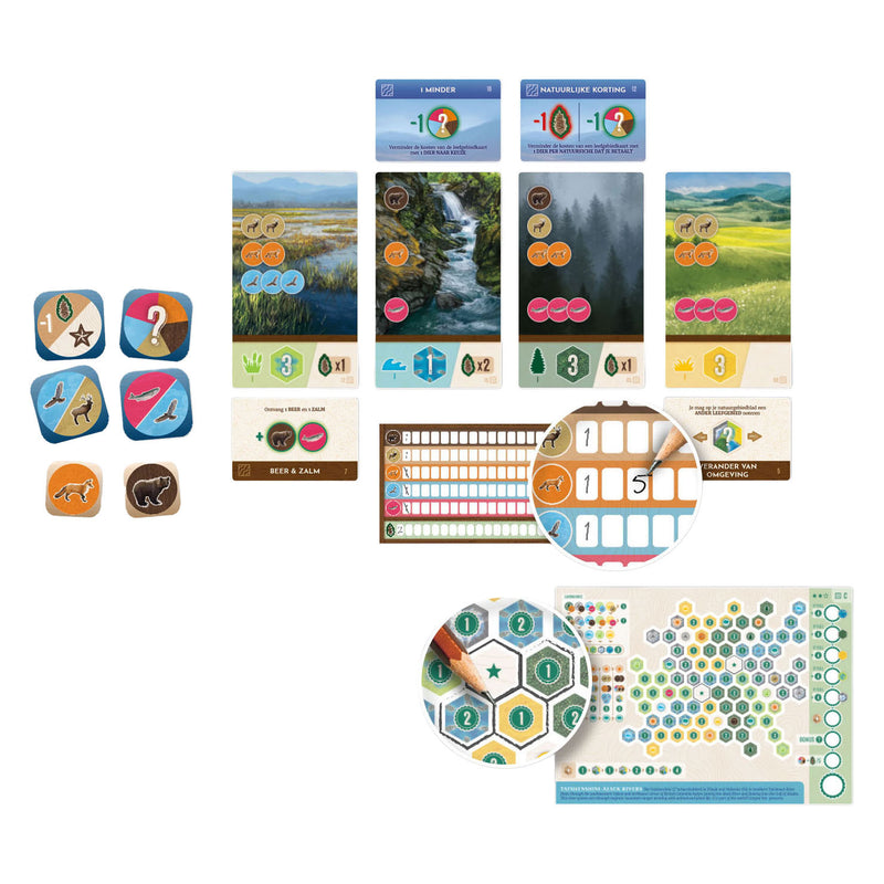 Load image into Gallery viewer, White goblin games - cascadia: rolling rivers - dobbelspel - 1 tot 4 spelers - gezelschapsspel - natuur strategie - flip-roll-and-write spel
