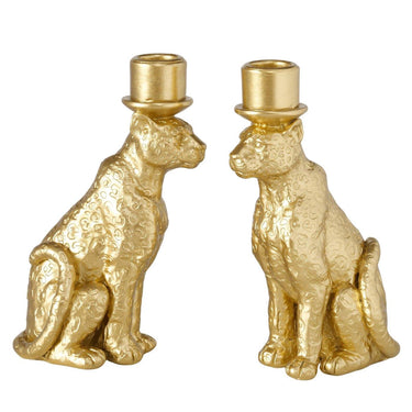 Boltze home kandelaar luipaard leos goud 11,5x7,2x17,7cm 2 assorti polyresin