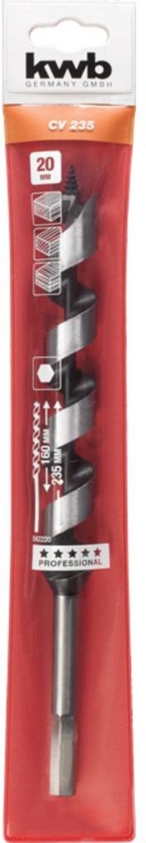 Kwb slangenboor ø 20 x 235 mm - centreerpunt - professional line - zeskantschacht - 042220