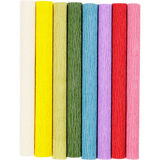 Creativ company crêpepapier, vel 25x60 cm, crêpe-verhouding: 180%, 105 gr, standaardkleuren, 8 vel 1 doos