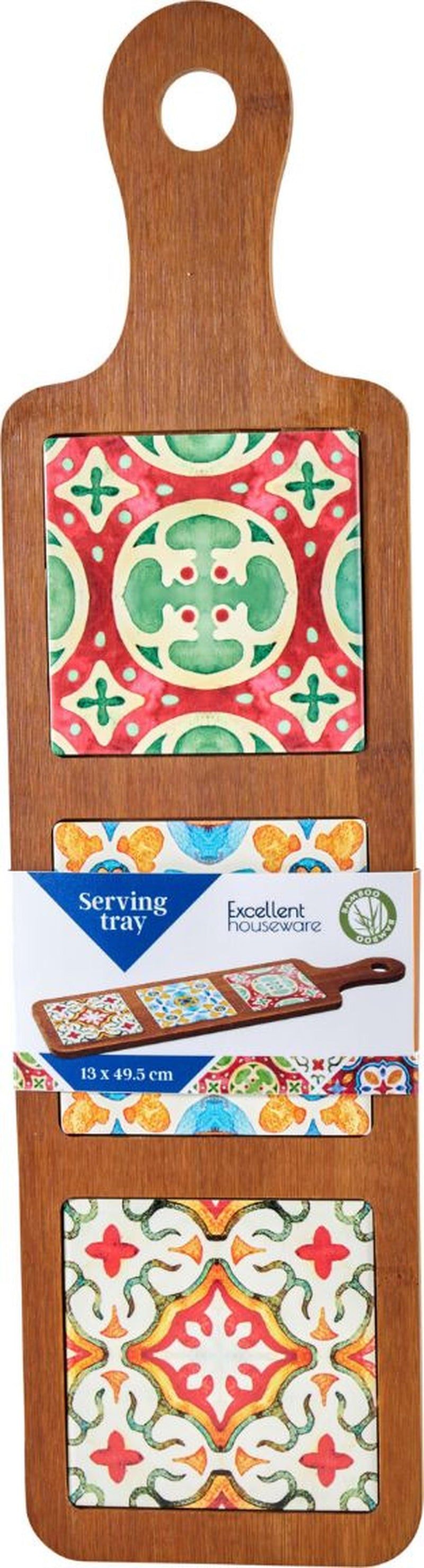 Load image into Gallery viewer, Excellent houseware serveerplateau bamboe aardewerk 49,5x13cm
