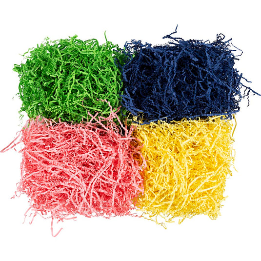 Crinkle papier, l: 25-30 cm, b: 3 mm, blauw, donkergroen, roze, geel, 4x50 gr 1 doos