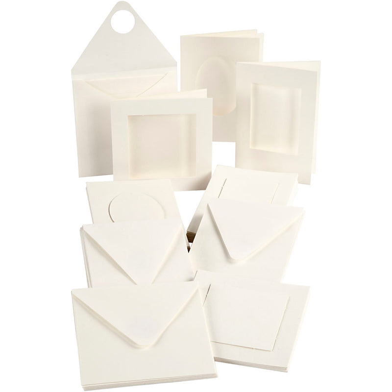 Load image into Gallery viewer, Creativ company https: www.cchobby.nl passepartout-kaarten-afmeting-kaart-10-5x15-12-5x12-5-cm-inhoud-kan-varieren-off-white-50-set-1-doos
