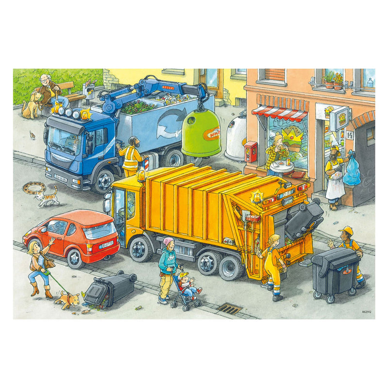 Load image into Gallery viewer, Ravensburger puzzel vuilniswagen en sleepwagen - 2 x 24 stukjes
