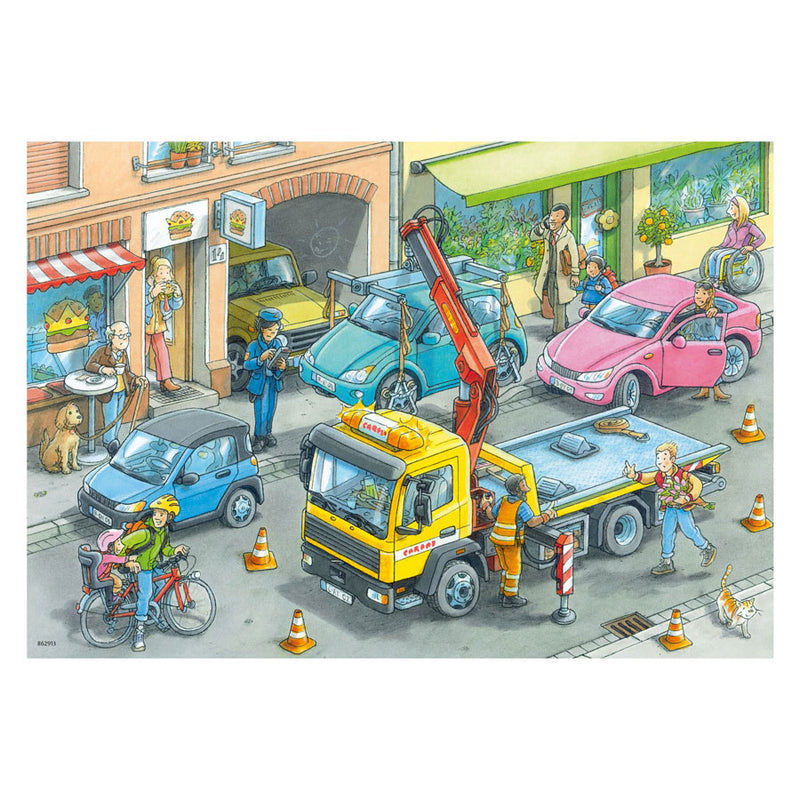 Load image into Gallery viewer, Ravensburger puzzel vuilniswagen en sleepwagen - 2 x 24 stukjes
