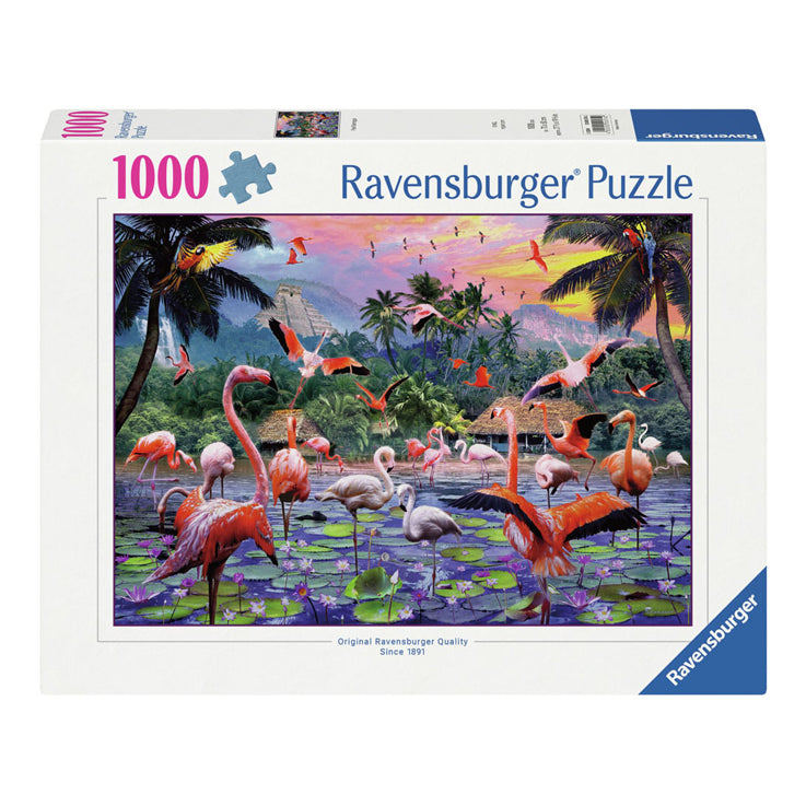 Load image into Gallery viewer, Ravensburger legpuzzel roze flamingo's, 1000st.
