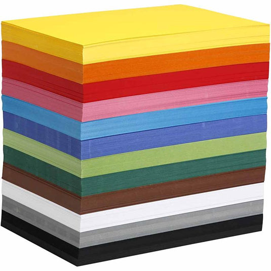 Colortime gekleurd karton, a4, vel 210x297 mm, 180 gr, diverse kleuren, 1200 div vellen 1 doos