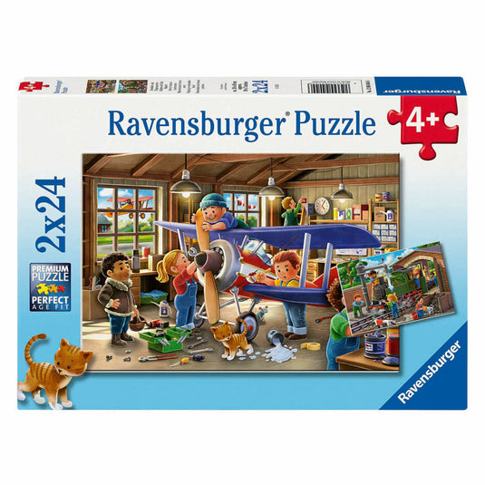 Ravensburger legpuzzel vliegtuig en trein reparatie, 2x24st.
