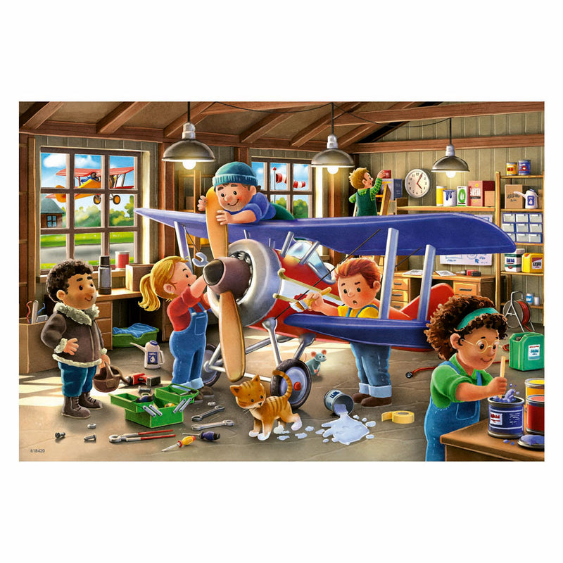 Load image into Gallery viewer, Ravensburger legpuzzel vliegtuig en trein reparatie, 2x24st.
