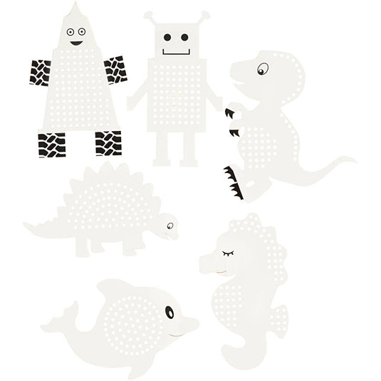 Creativ company kruissteken karton, dieren robotten, h: 8-13 cm, b: 8-13 cm, wit, 6x3 stuk 1 doos