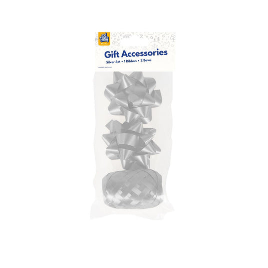 Paperdreams cadeauversieringset - zilver 2 strikken met 20 meter krullint