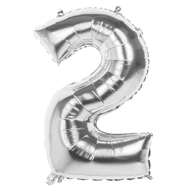 Boland cijfer ballon nummer '2' zilver folie 86cm geschikt voor helium