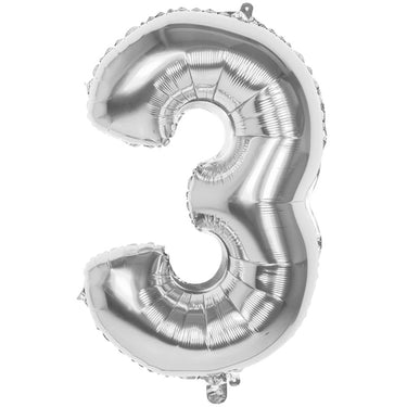 Boland cijfer ballon nummer '3' zilver folie 86cm geschikt voor helium