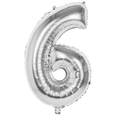 Boland cijfer ballon nummer '6' zilver folie 86cm geschikt voor helium