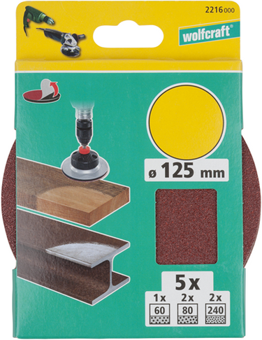 Wolfcraft hechtschuurschijven | k60, k80, k240 | ø125mm | 5 stuks - 2216000