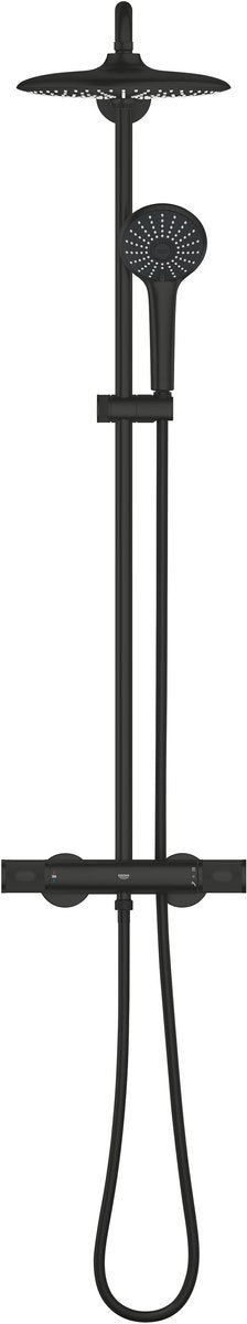 Grohe vitalio joy 260 douchesysteem met cooltouch-thermostaat - 260 mm hoofddouche met 3 stralen en 110 mm handdouche met 3 straalsoorten - waterbesparend - wandgemonteerd - mat zwart