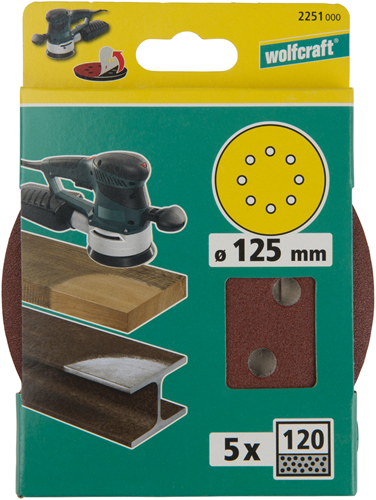 Wolfcraft hechtschuurschijven | k120 | geperforeerd | ø125mm | 5 stuks - 2251000