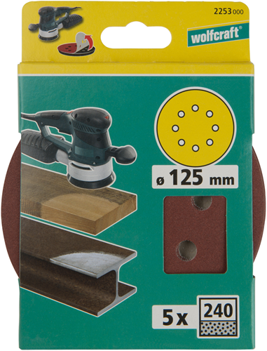 Load image into Gallery viewer, Wolfcraft hechtschuurschijven | k240 | geperforeerd | ø125mm | 5 stuks - 2253000
