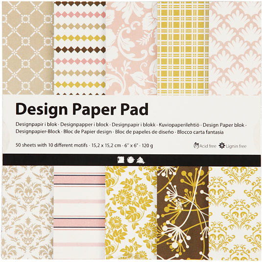 Creativ company design papierblok, vel 15,2x15,2 cm, 120 gr, groen, roze, 50 vel 1 doos