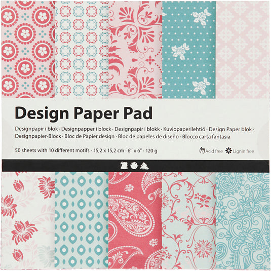 Design papierblok, vel 15,2x15,2 cm, 120 gr, roze, 50 vel 1 doos