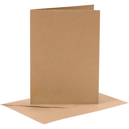 Kaarten en enveloppen, afmeting kaart 10,5x15 cm, afmeting envelop 11,5x16,5 cm, 110+230 gr, naturel, 6 set 1 doos