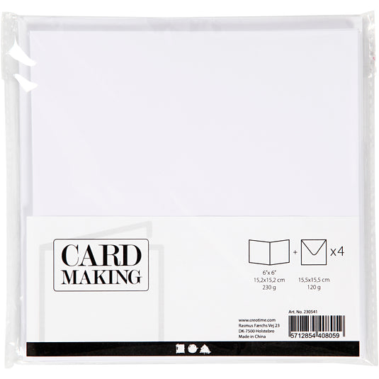 Kaarten en enveloppen, afmeting kaart 15,2x15,2 cm, afmeting envelop 16x16 cm, 230 gr, wit, 4 set 1 doos