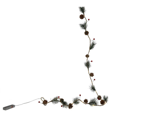 Svenska living guirlande 'red berry, pineleaf' 20led 180cm exclusief 2xaa batterij