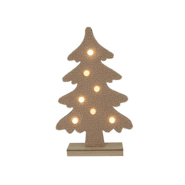 Svenska living kerstboom terry vilt 7xled bolletjes camel h45xb27cm, 2xaaa excl