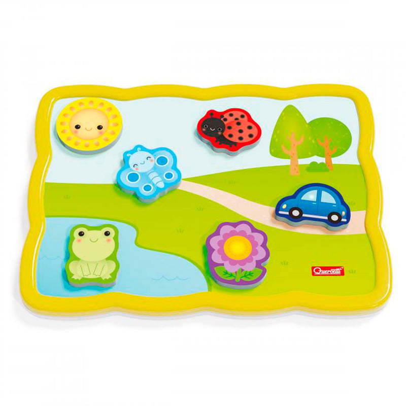 Load image into Gallery viewer, Quercetti vormenpuzzel kleuren en woorden junior 12 stukjes
