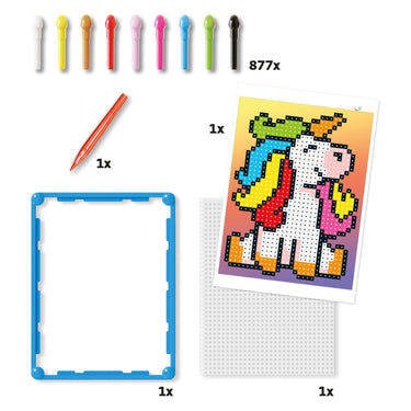 Quercetti pixel art mozaïek eenhoorn 880dlg educatief speelgoed.