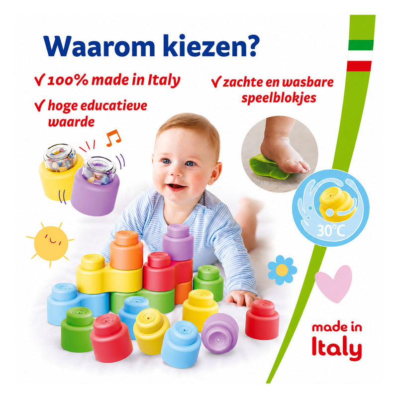 Load image into Gallery viewer, Quercetti bouwblokken baby speelgoed met geluid - 18 stuks.
