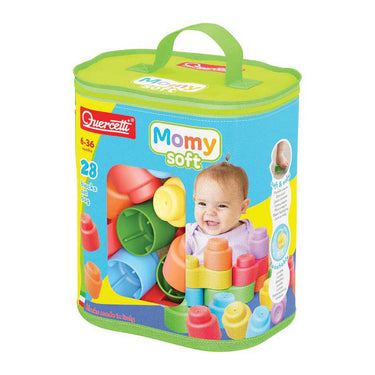 Quercetti bouwblokken momy soft - 28 stuks - kleurrijk baby speelgoed.