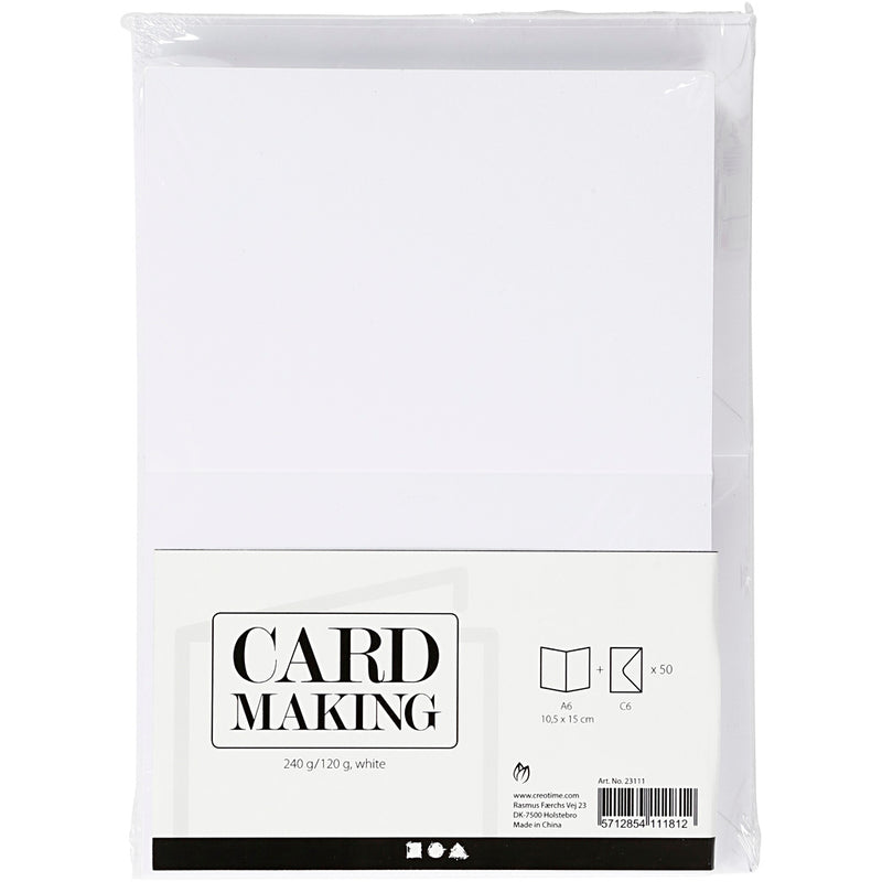 Load image into Gallery viewer, Creativ company kaarten en enveloppen, afmeting kaart 10,5x15 cm, afmeting envelop 11,5x16,5 cm, 120+240 gr, wit, 50 set 1 doos
