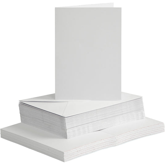 Creativ company kaarten en enveloppen, afmeting kaart 10,5x15 cm, afmeting envelop 11,5x16,5 cm, 120+240 gr, wit, 50 set 1 doos