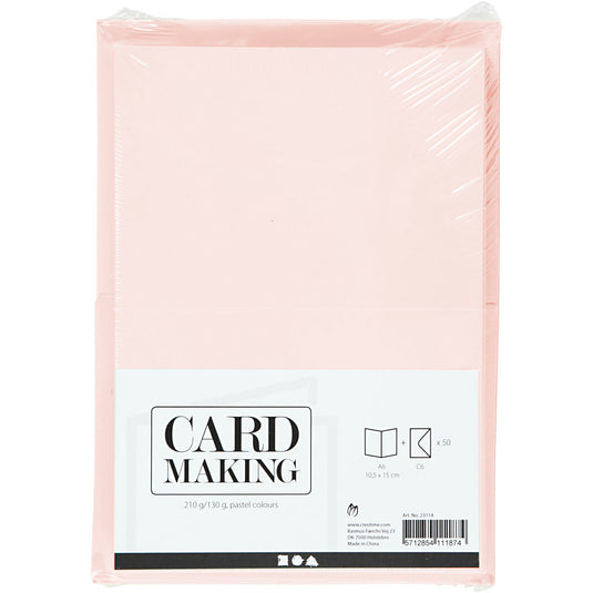 Creativ company kaarten en enveloppen, afmeting kaart 10,5x15 cm, afmeting envelop 11,5x16,5 cm, 110+220 gr, pastelkleuren, 50 set 1 doos