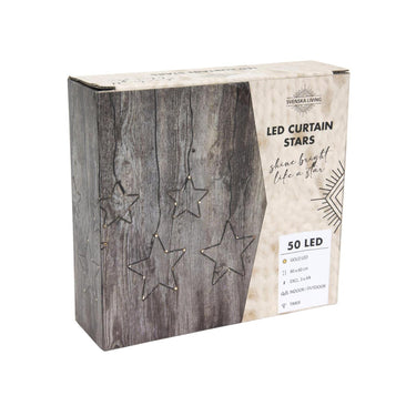 Svenska living led gordijn ster zwart met timer 80x60cm 50goudled 3xaa ip44