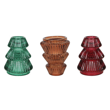 Svenska living kandelaar kerstboom 2-way glas ã˜6,5x8cm 3 assorti groen bruin donkerrood