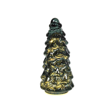Svenska living kerstboom glas relief craquele led groen d10xh20cm, 2xaaa ( exclusief )