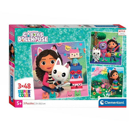 Load image into Gallery viewer, Clementoni legpuzzel super color vierkant gabby's poppenhuis, 3x48st.
