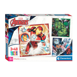 Clementoni legpuzzel super color vierkant marvel avengers, 3x48st.