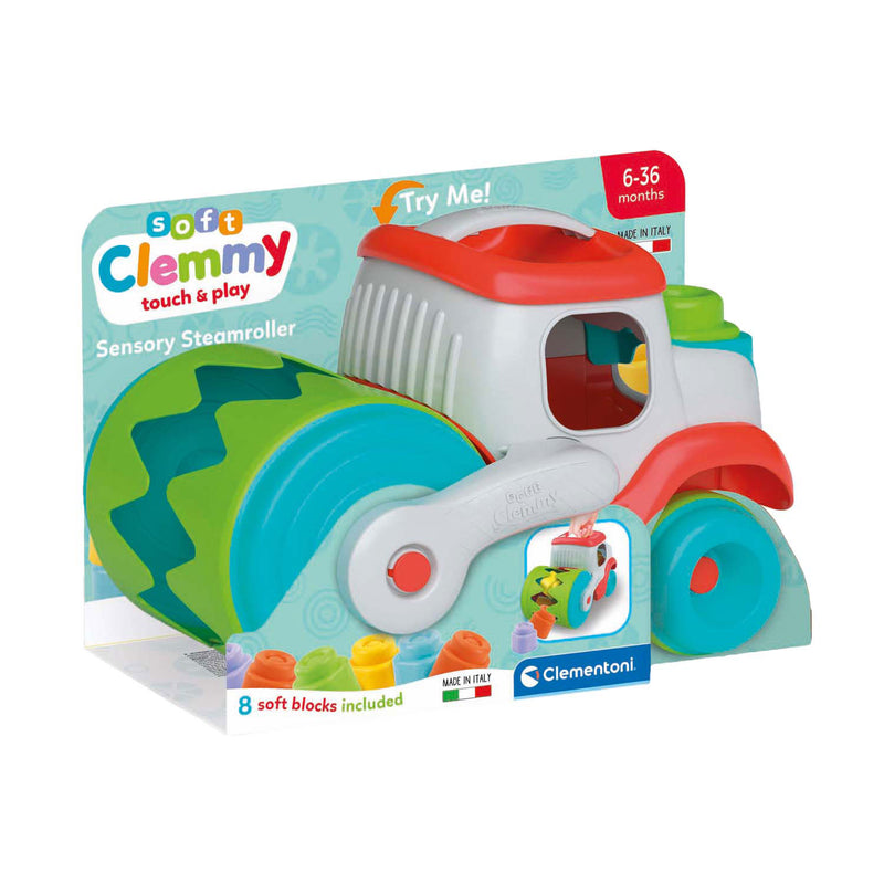 Load image into Gallery viewer, Clementoni baby soft clemmy stoomwals voertuig met blokken, 9dlg.
